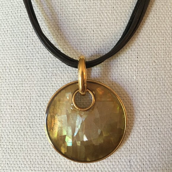 Lia Sophia Leather Necklace Cracked Beige Pendant - Picture 5 of 13